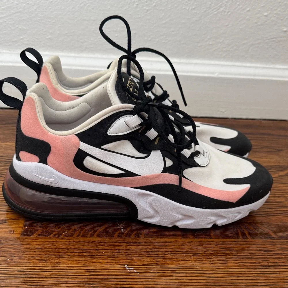 Nike Air Max 270 React Womens Black, White, and Pink Sneakers ‘Coral Black’ - Picture 1 of 3